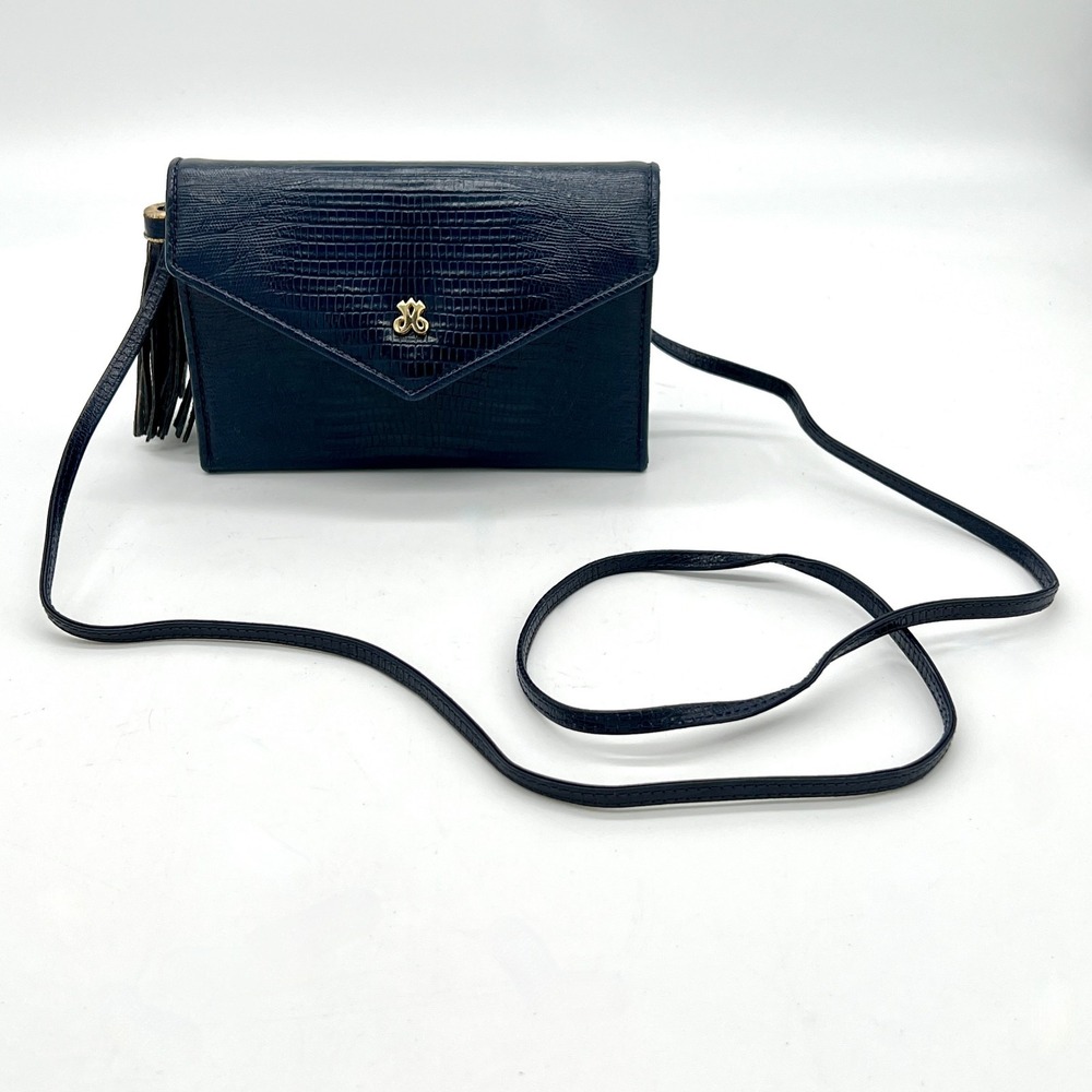 Vntg Jay Herbert New York Mini Crocodile Embossed Navy Leather Crossbody Clutch - Picture 2 of 11